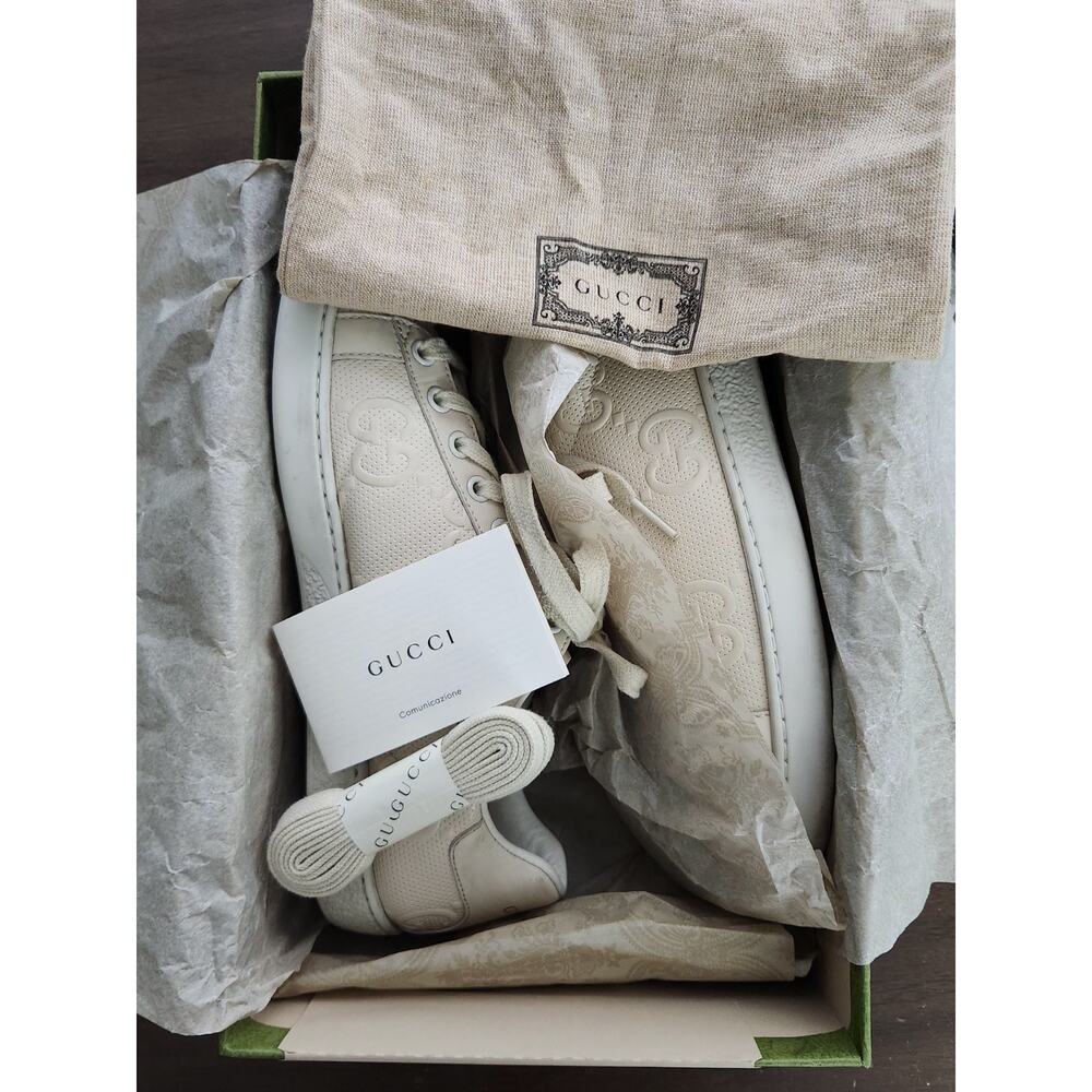 Gucci Ace Low Top Cream GG Embossed Logo Men's Size 38 with Box - Picture 5 of 11